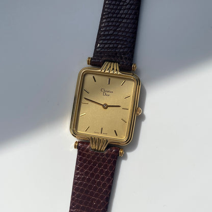 Dior 1990s Gold Dial Tank Gold Plated Watch (Large)
