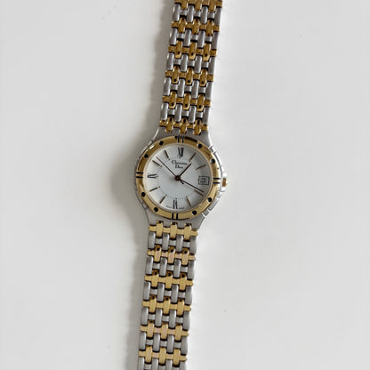 Dior 1990s Date Round Dial Gold Plated Two Tone Watch (Large)