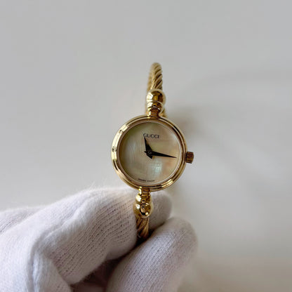 Gucci 1990s Seashell Dial Gold Plated Cable Bangle Watch