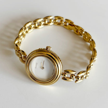 Gucci 1990s Interchangeable Bezel Gold Plated Watch with 6 bezels, case (167mm)