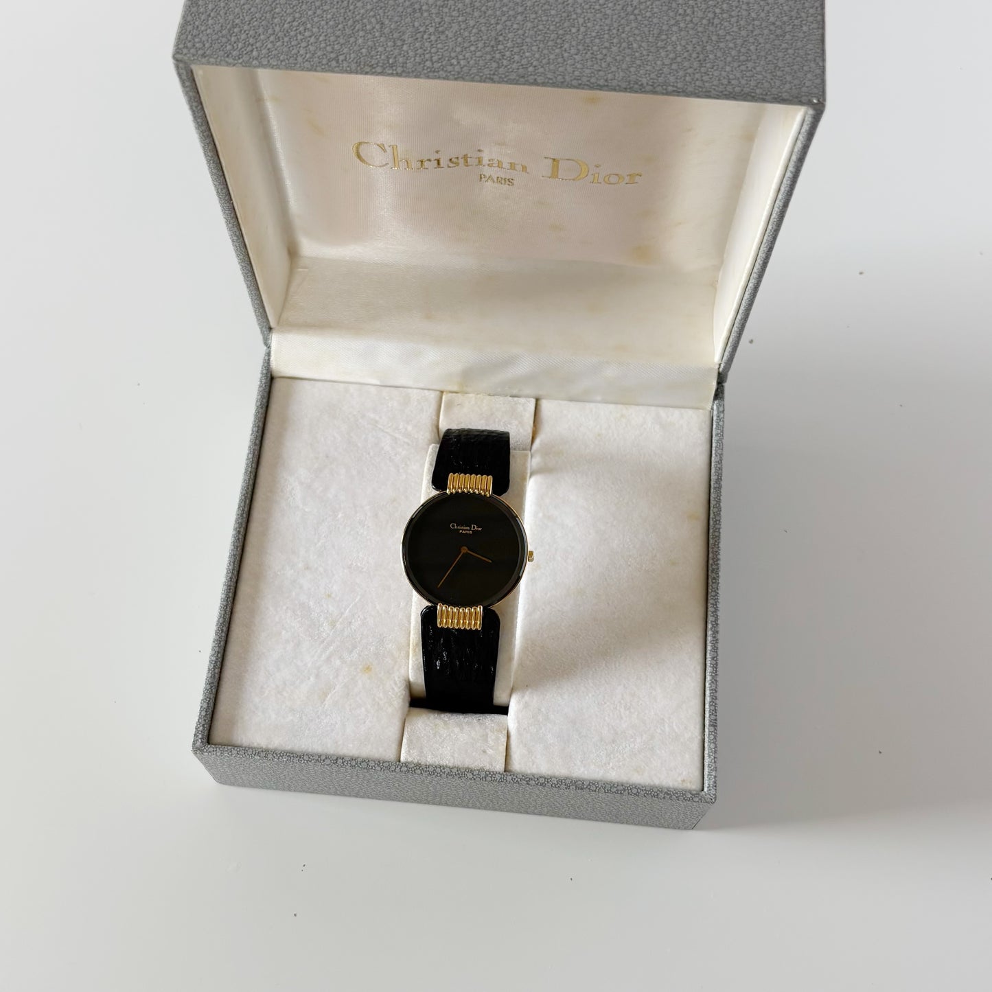 Dior 1990s Black Round Dial Gold Plated Watch (Large)