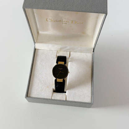 Dior 1990s Black Round Dial Gold Plated Watch (Large)