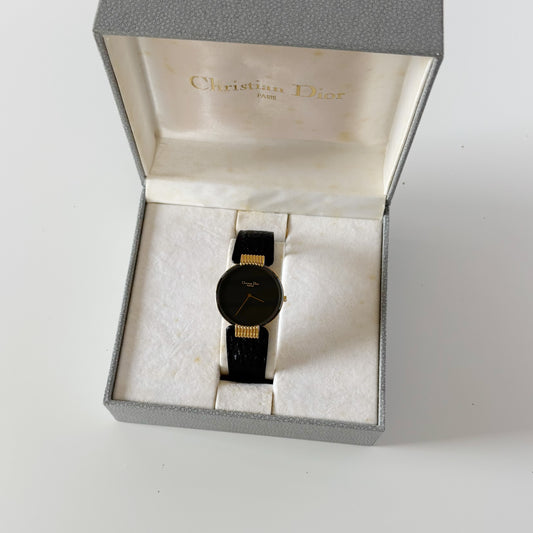 Dior 1990s Black Round Dial Gold Plated Watch (Large)