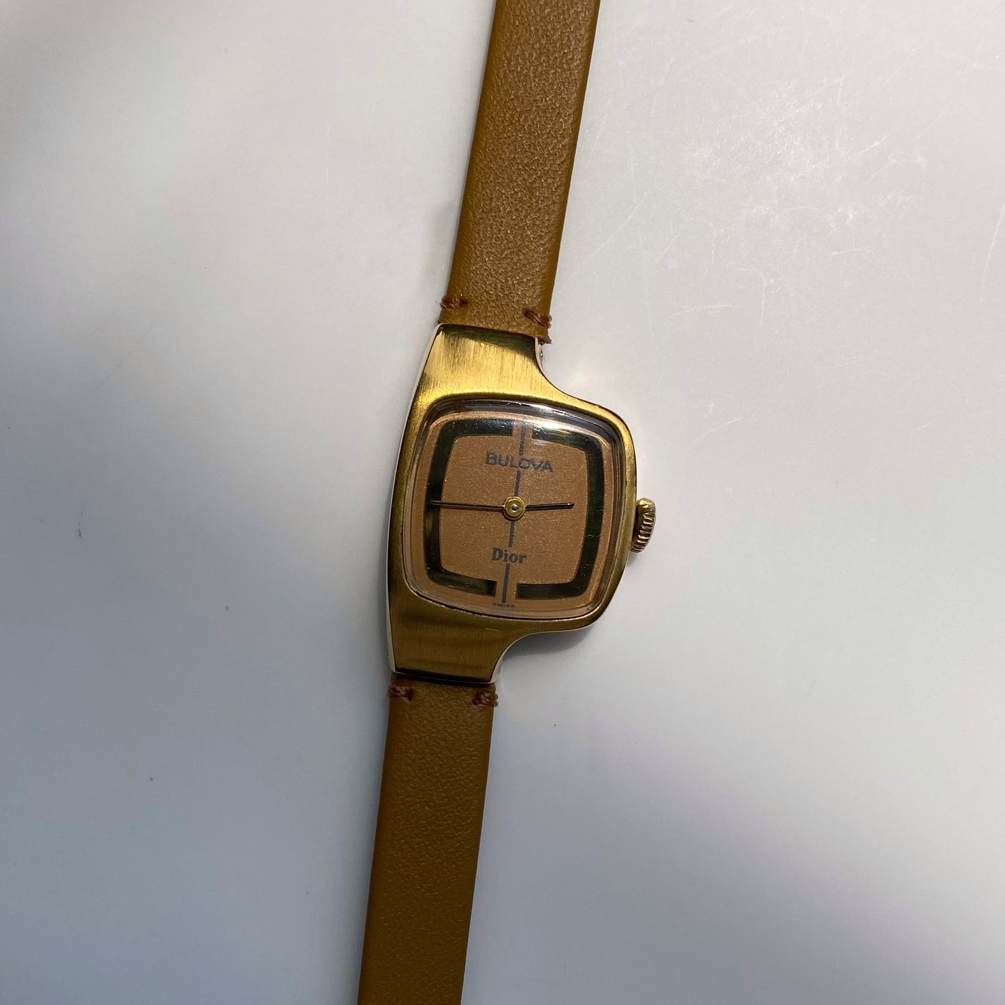 Dior x Bulova 1970s Hand-Winding Gold Plated Square Leather Watch