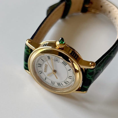 Gucci 1990s Date Round Dial Gold Plated Watch