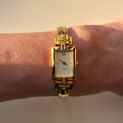 Givenchy 1990s Rectangular Dial Gold Plated Bangle Watch