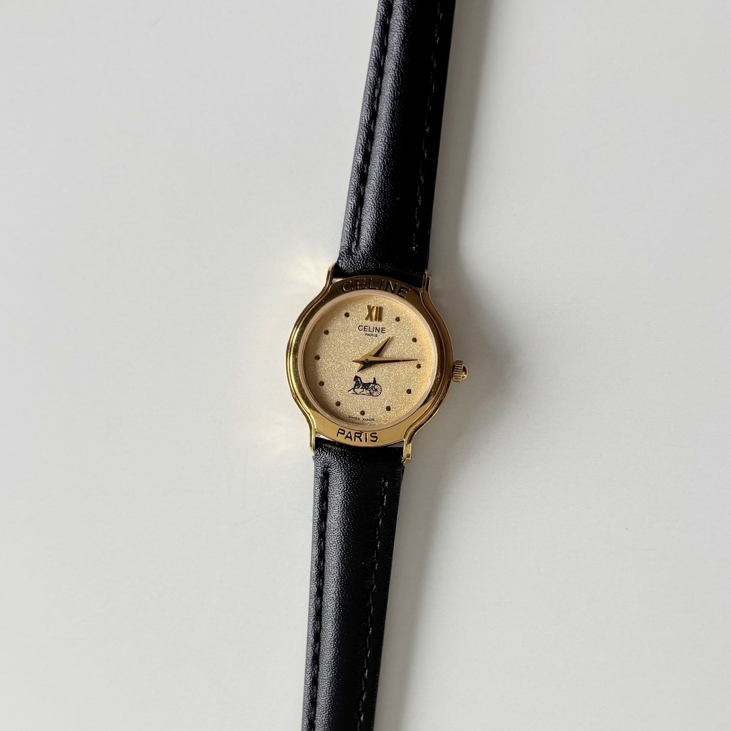 Celine 1980s Round Dial Gold Plated Watch
