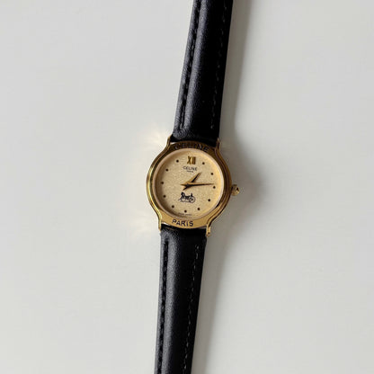 Celine 1980s Round Dial Gold Plated Watch