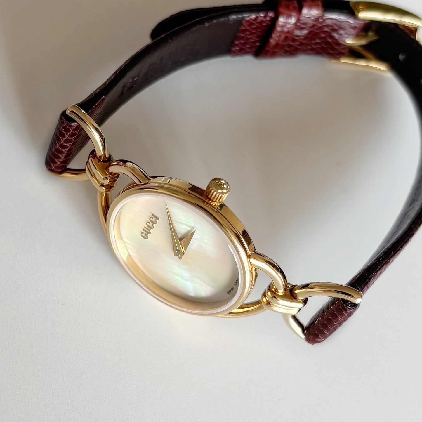 Gucci 1990s Seashell Dial Horsibit Gold Plated Watch