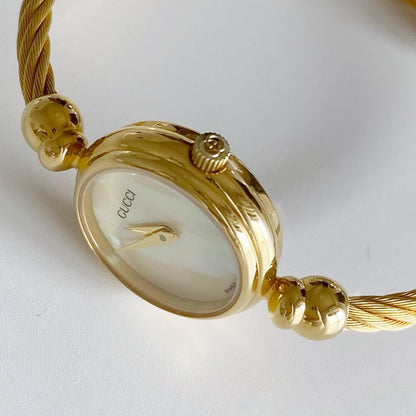 Gucci 1990s Seashell Dial Gold Plated Bangle Watch