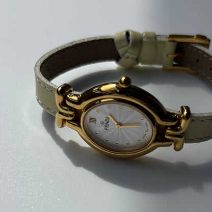 Fendi 1990s Interchangeable Strap Gold-Plated Watch with 9 Straps and Case
