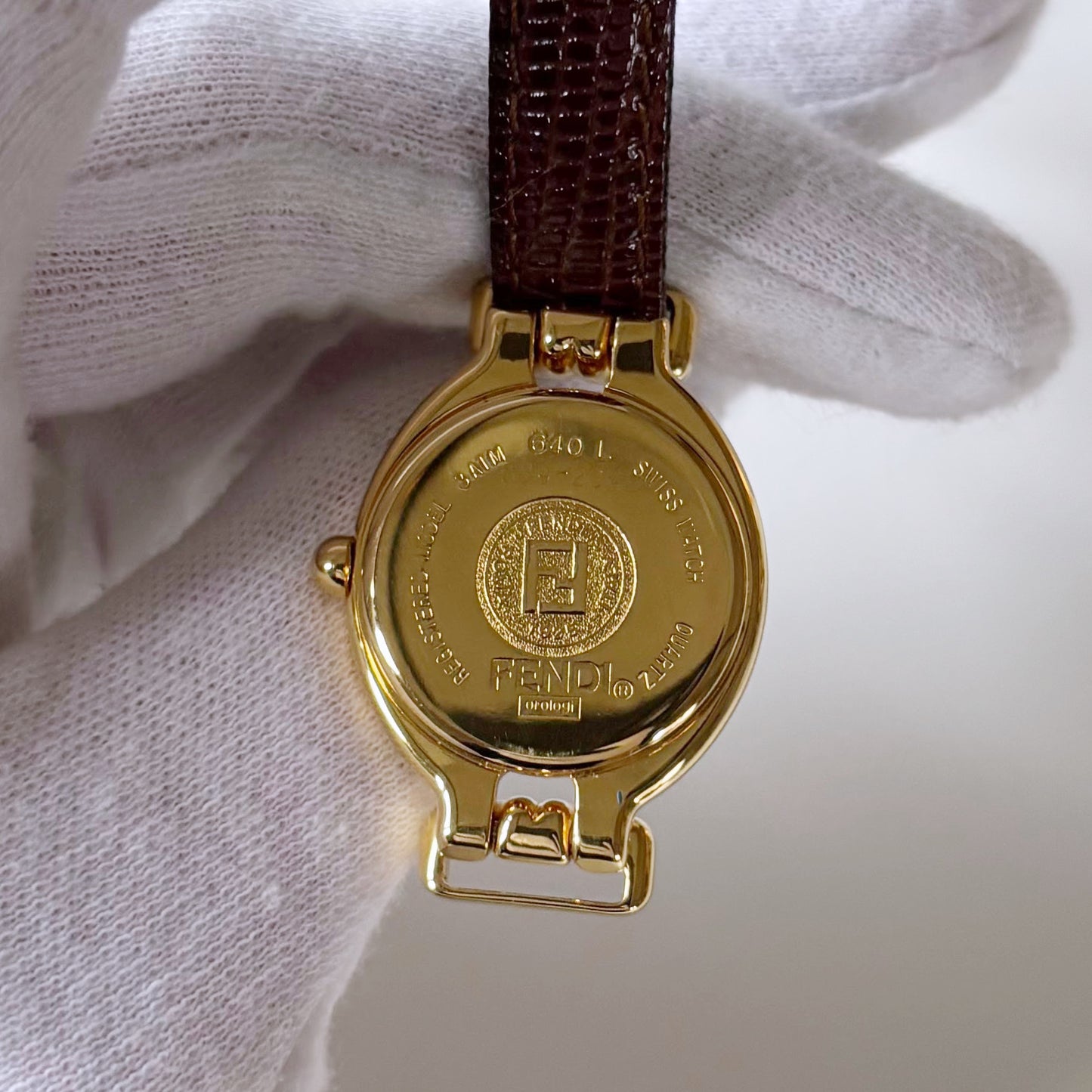 Fendi 1990s Interchangeable Strap Gold Plated Watch with 5 straps, case
