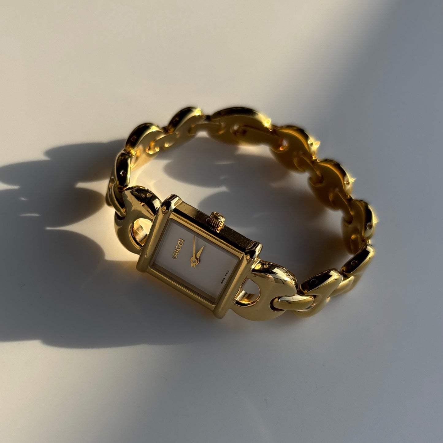 Gucci 1990s Interchangeable Strap Gold Plated Watch Watch with 3 belts, case