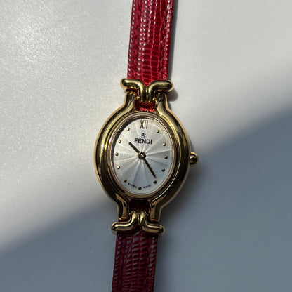 Fendi 1990s Interchangeable Strap Gold Plated Watch with 5 straps, case
