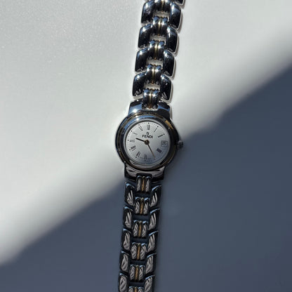 Fendi 1990s Date Round Dial Two Tone Watch