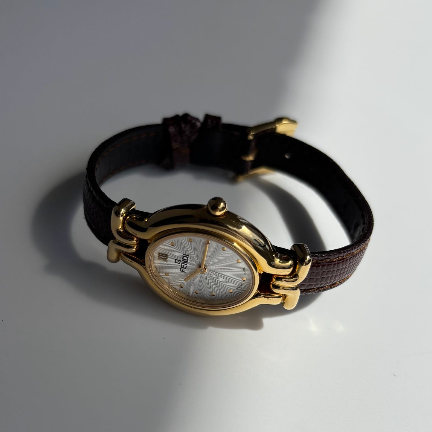 Fendi 1990s Interchangeable Strap Gold Plated Watch with 5 straps, case