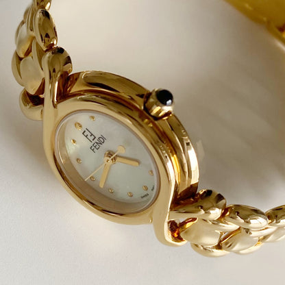 Fendi 1990s Seashell Dial Gold Plated Watch
