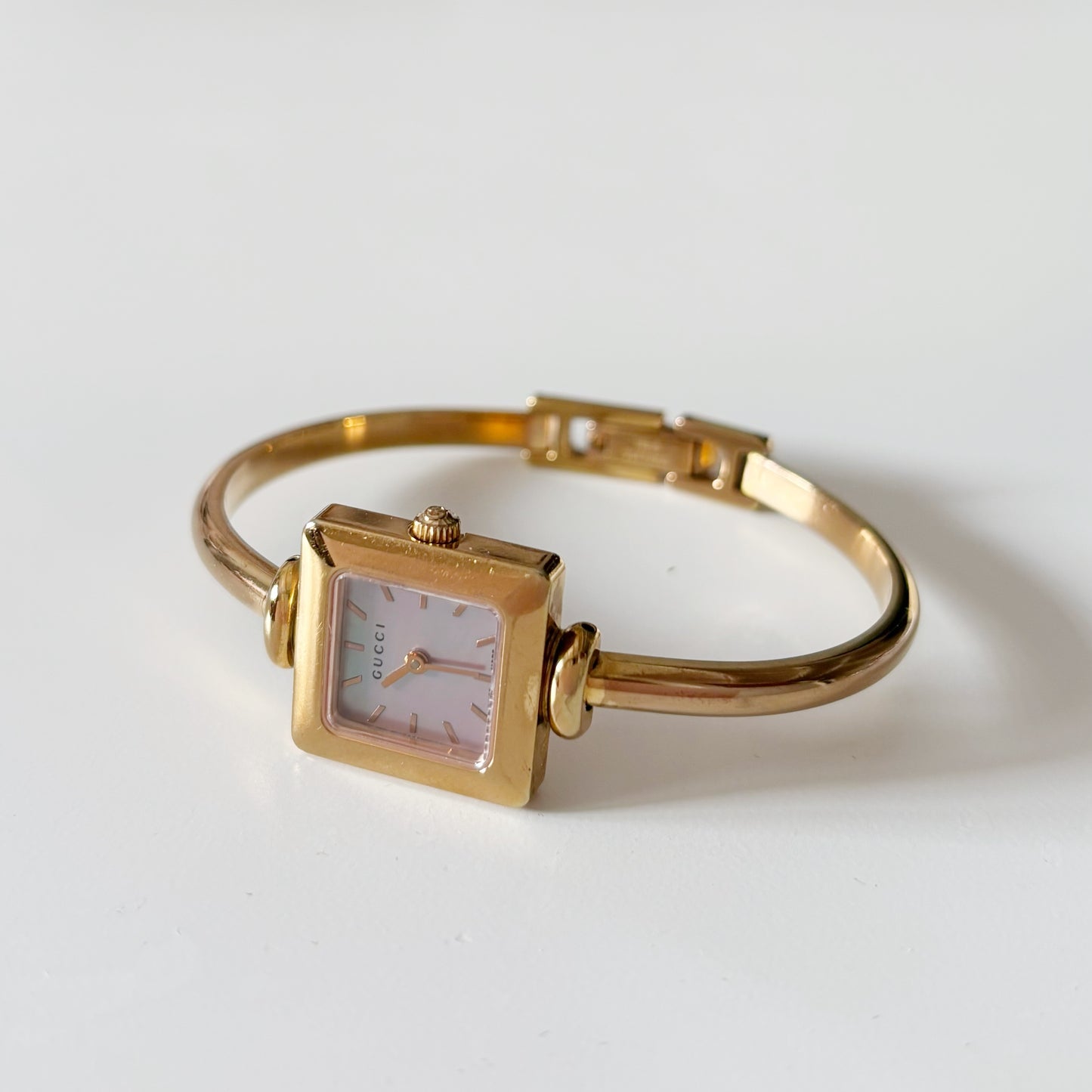 Gucci 1990s Seashell Dial Gold Plated Bangle Watch