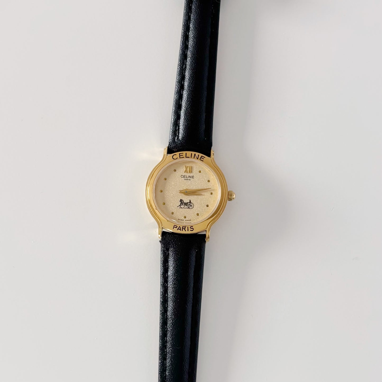 Celine 1980s Round Dial Gold Plated Watch