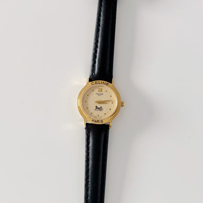 Celine 1980s Round Dial Gold Plated Watch