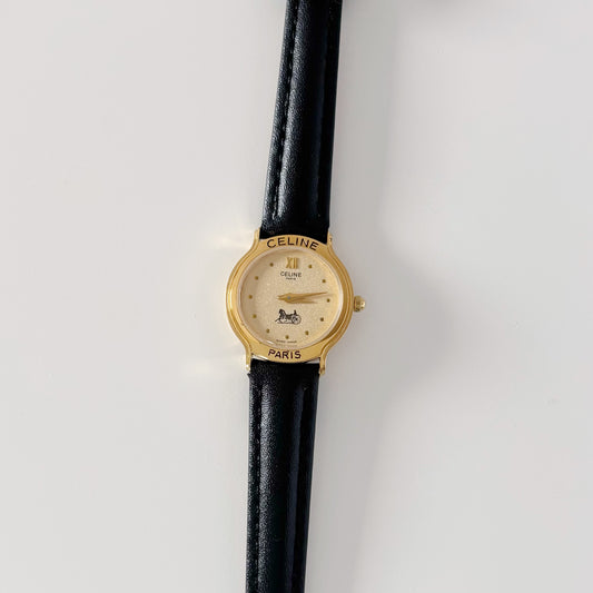 Celine 1980s Round Dial Gold Plated Watch