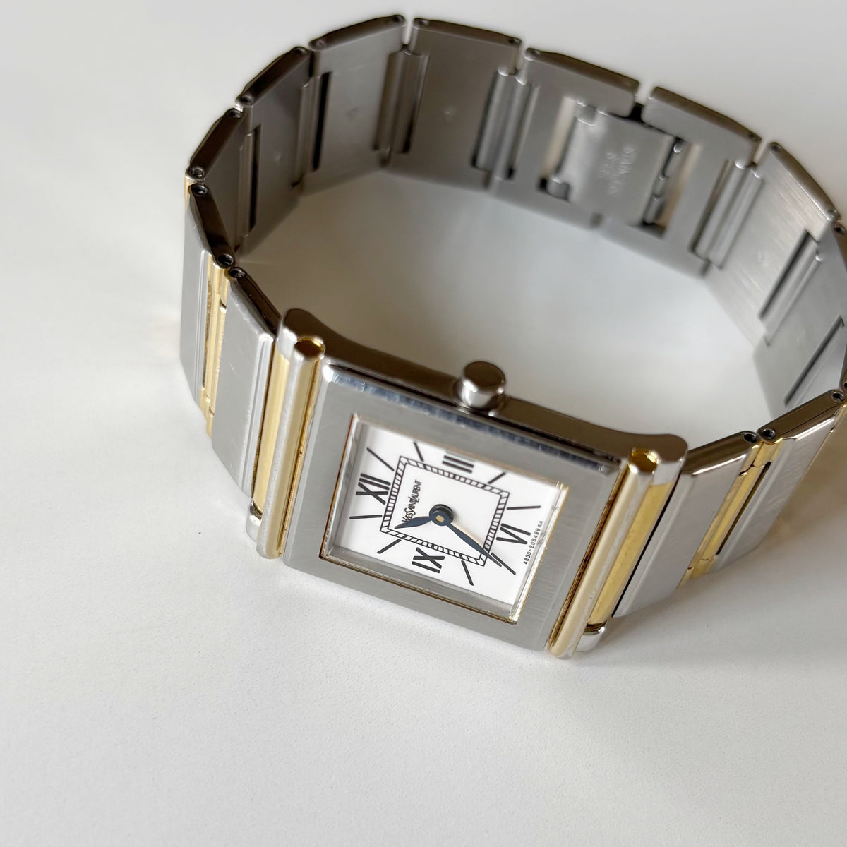 Yves Saint Laurent 1990s Square Dial Two Tone Gold Plated Watch