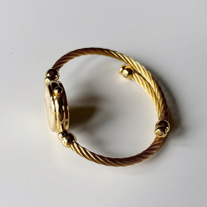 Gucci 1990s Seashell Dial Gold Plated Cable Bangle Watch