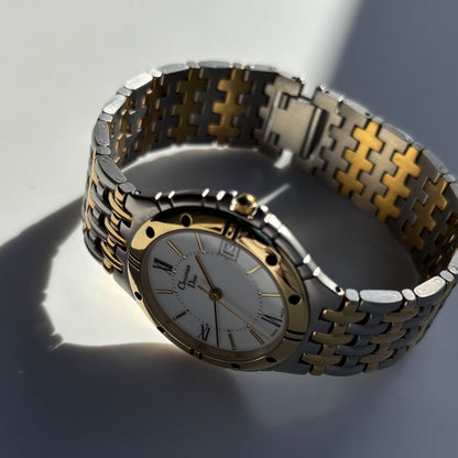 Dior 1990s Date Round Dial Gold Plated Two Tone Watch (Large)