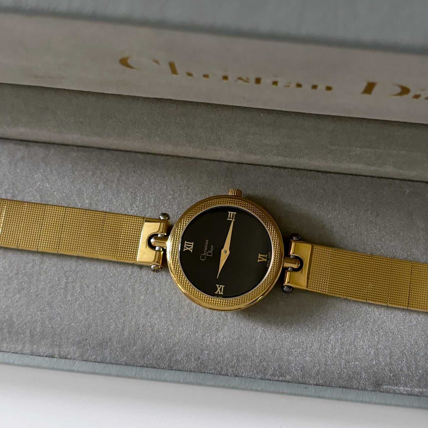 Dior 1990 Black Dial Gold Plated Watch (Women's)