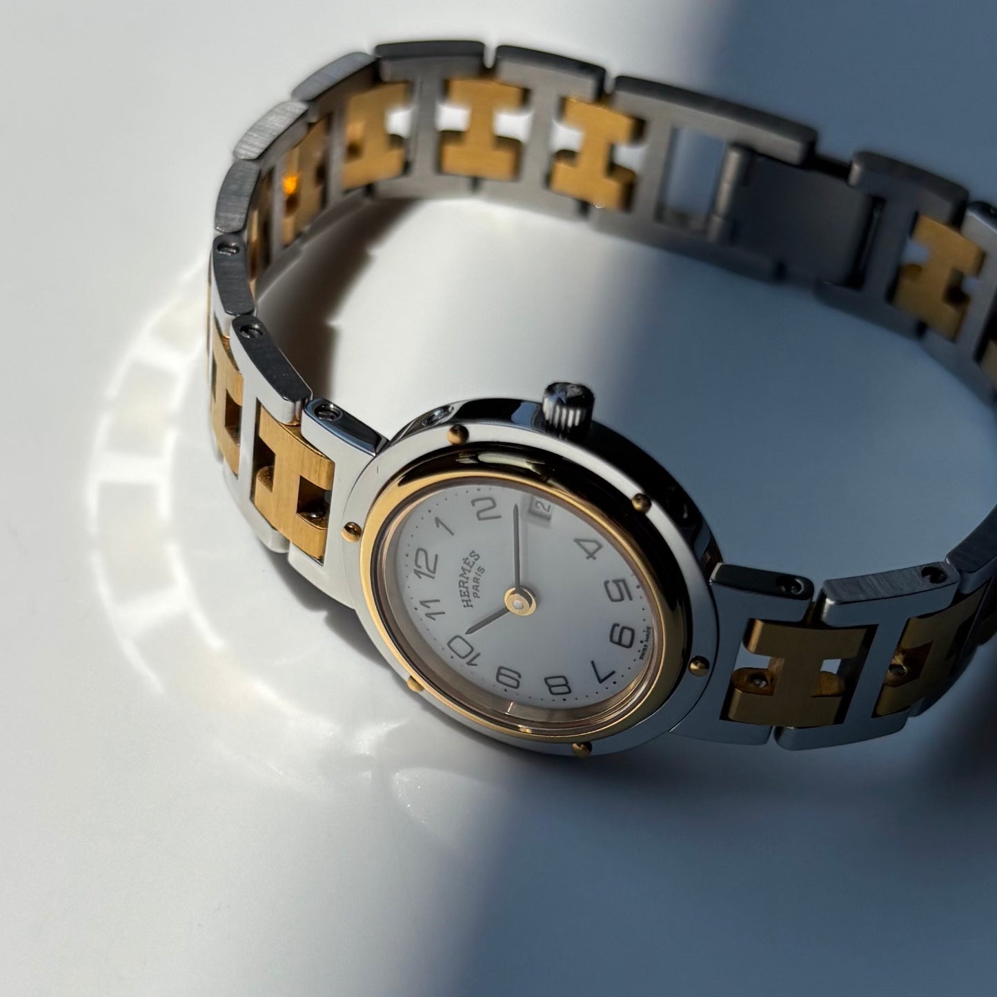 Hermes 1990s Clipper Round Dial Two Tone Gold Plated Watch