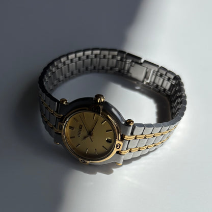 Gucci 1990s Date Round Dial Two Tone Gold Plated Watch