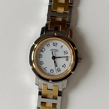 Hermes 1990s Clipper Round Dial Gold Plated Two Tone Watch