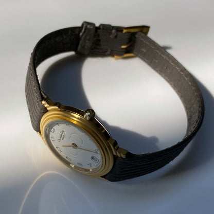 Dior 1990s Date Gold Plated Round Watch