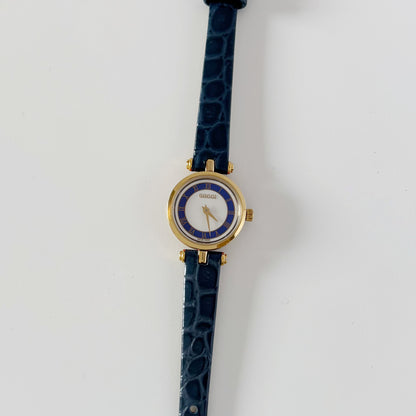 Gucci 1990s Round Dial Blue Gold Plated Watch