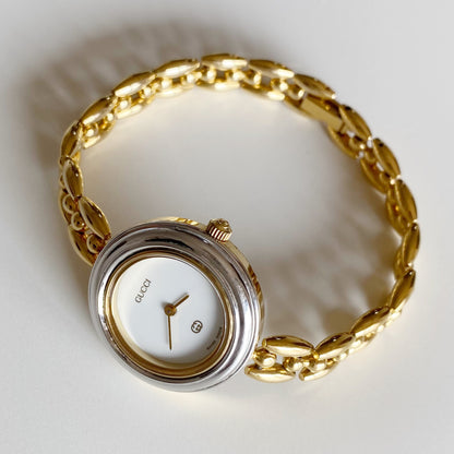Gucci 1990s Interchangeable Bezel Gold Plated Watch with 6 bezels, case (167mm)