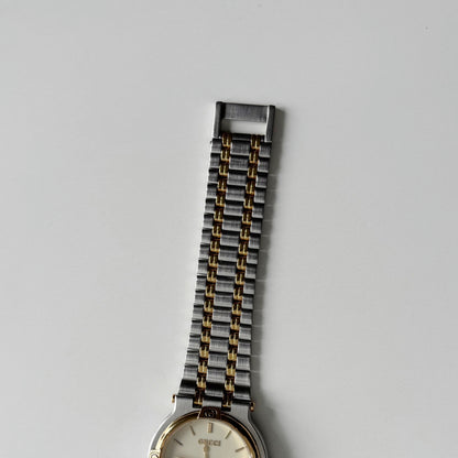 Gucci 1990s Date Round Dial Gold Plated Two Tone Watch (Large)