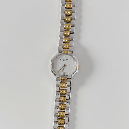 Dior 1990s Octagon Dial Date Two Tone Watch