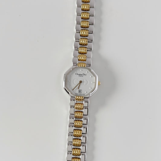 Dior 1990s Octagon Dial Date Two Tone Watch