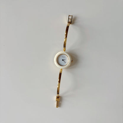 Gucci 1990s Interchangeable Bezel Gold Plated Bangle Watch with case, 12 bezels (Small)