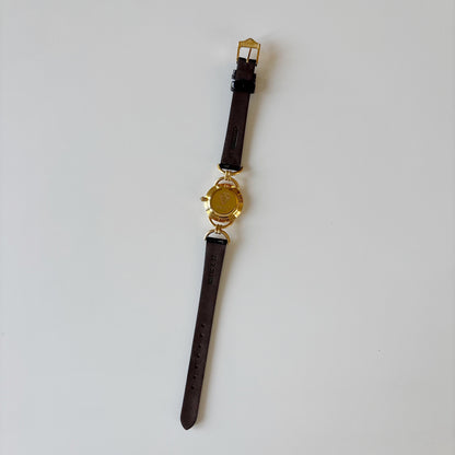 Gucci 1990s Black Round Dial Horsebit Gold Plated Watch
