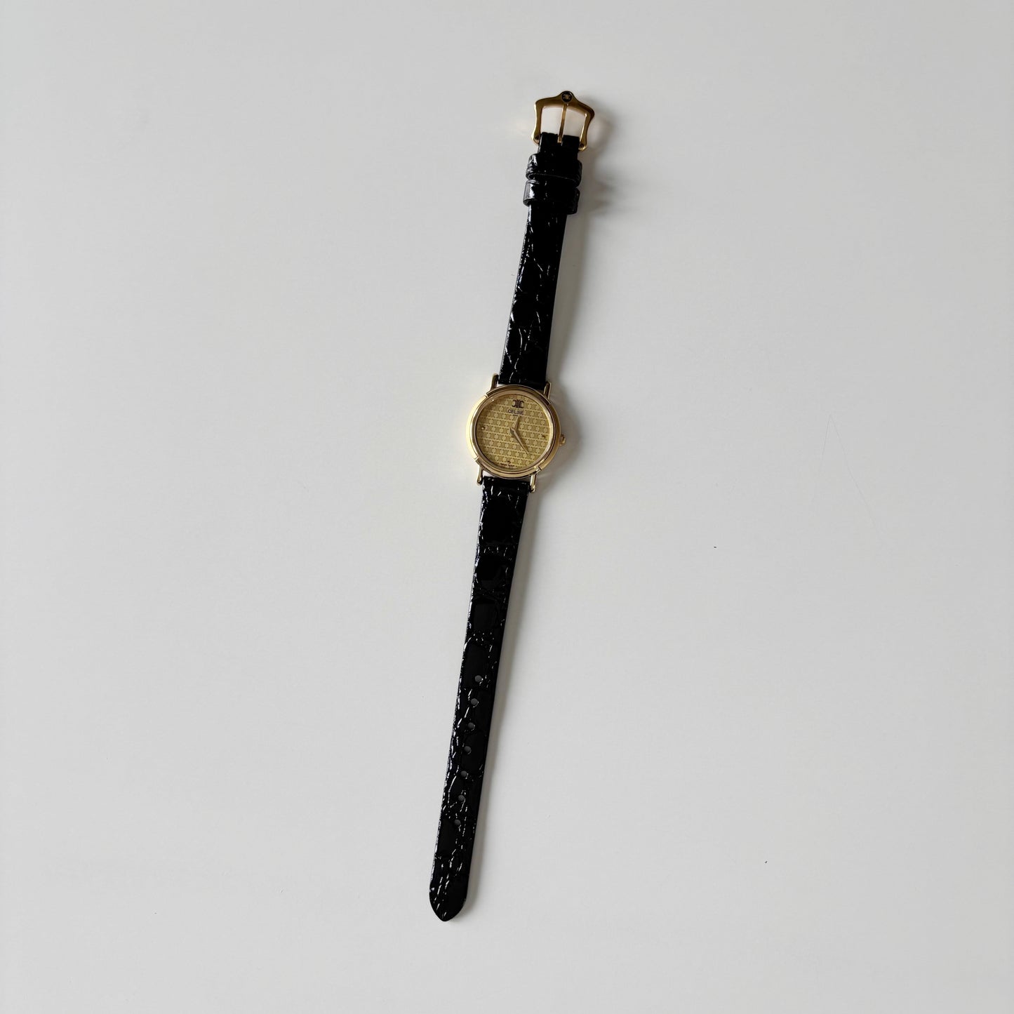 Celine 1990s Round Dial Gold Plated Watch