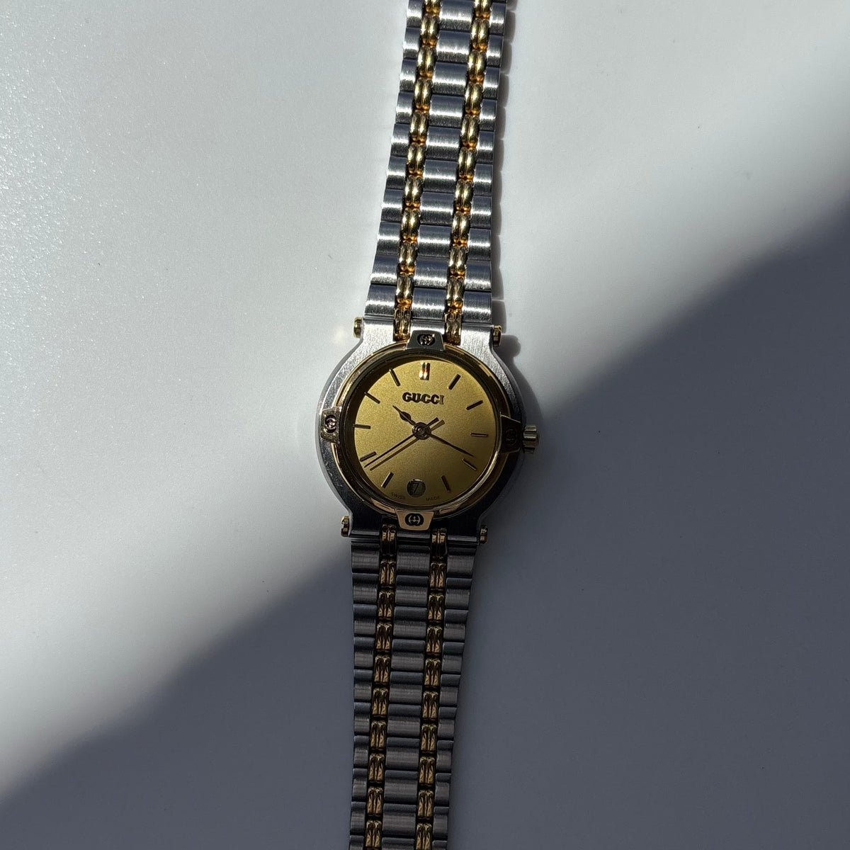 Gucci 1990s Date Round Dial Two Tone Gold Plated Watch