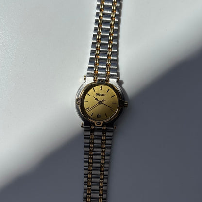 Gucci 1990s Date Round Dial Two Tone Gold Plated Watch