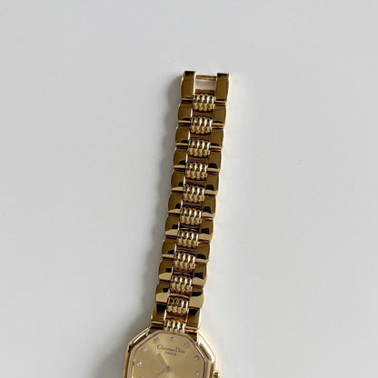 Dior 1990s Octagon Gold Dial Gold Plated Watch