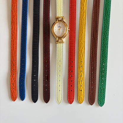 Fendi 1990s Interchangeable Strap Gold Plated Watch with 9 straps, case