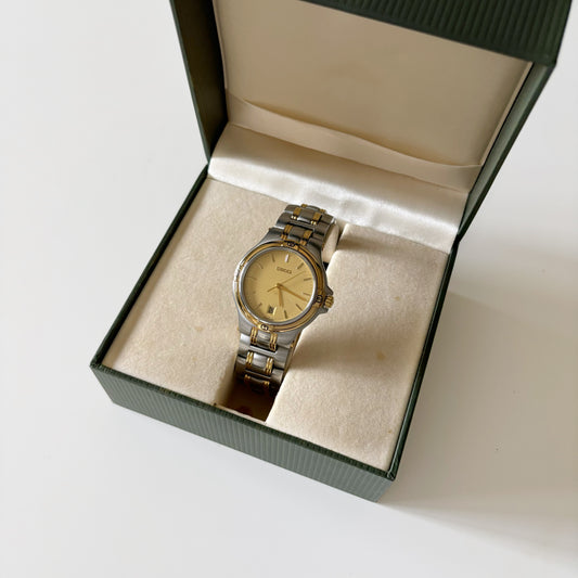 Gucci 1990s Date Two Tone Round Watch