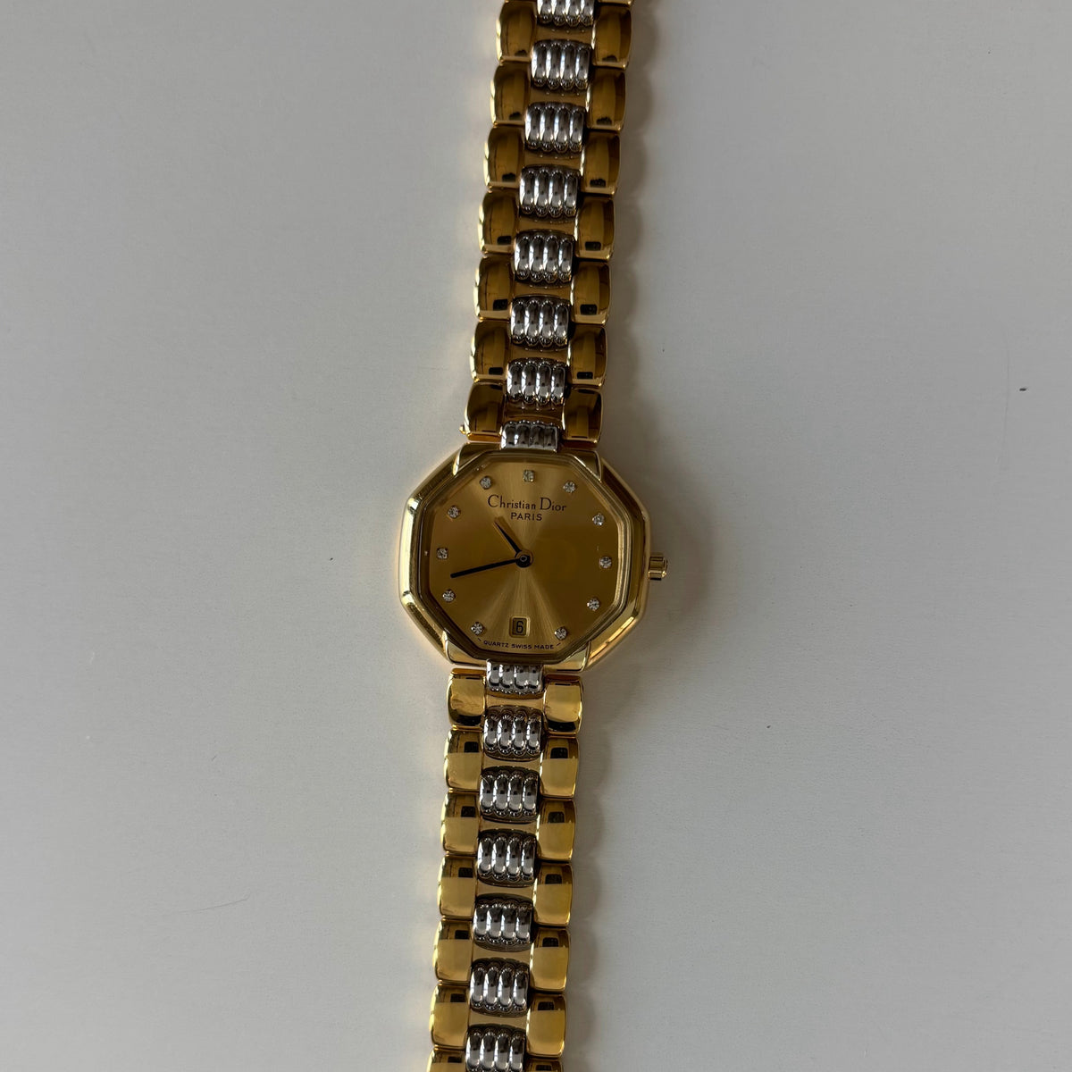 Dior 1990s Octagon Gold Dial Two-Tone Gold-Plated Watch