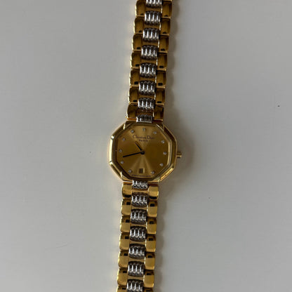 Dior 1990s Octagon Gold Dial Two-Tone Gold-Plated Watch