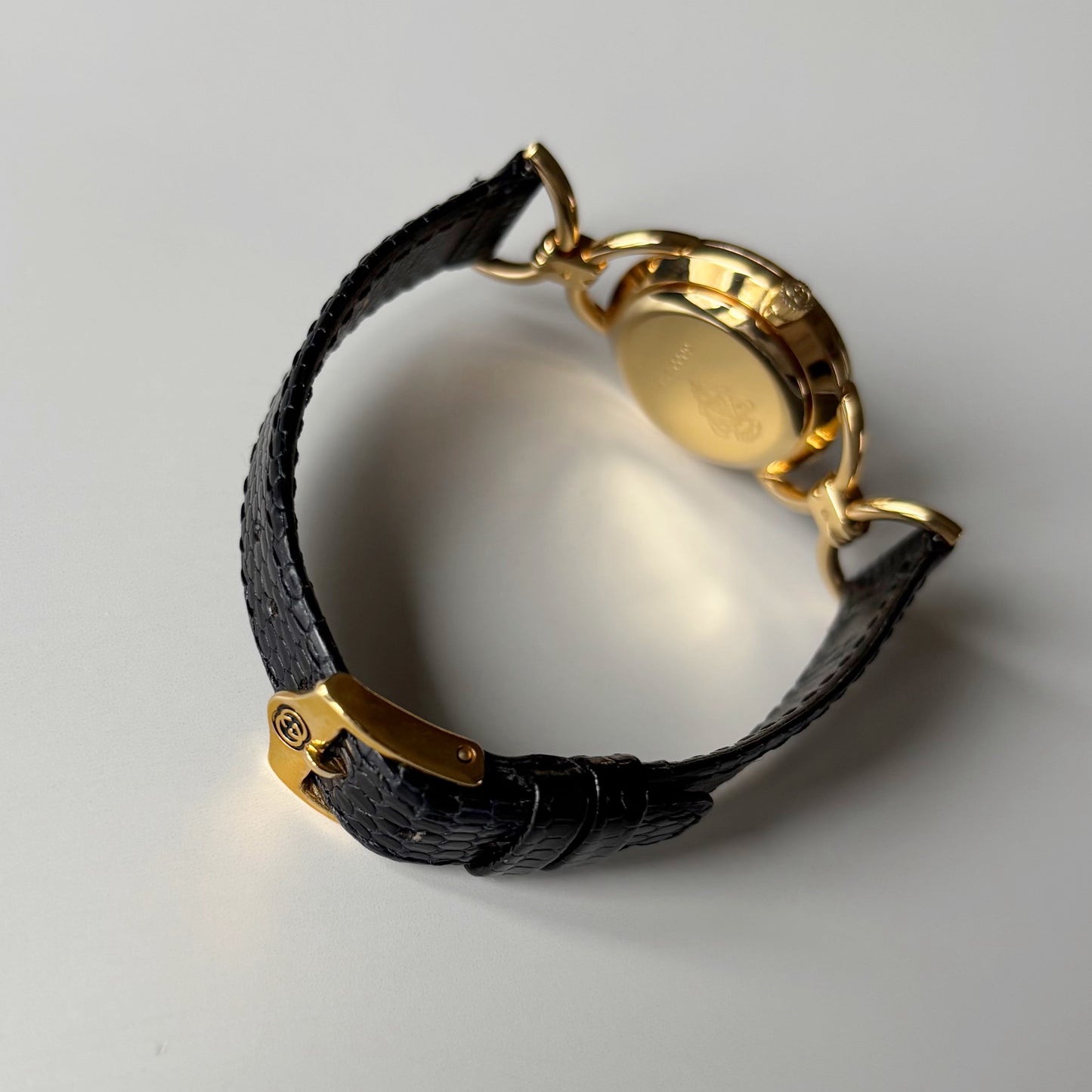 Gucci 1990s Black Dial Horsebit Gold Plated Watch