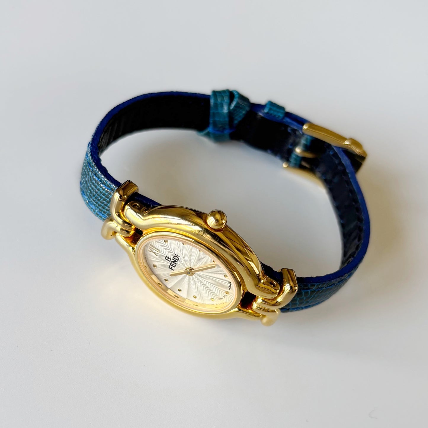 Fendi 1990s Interchangeable Strap Gold Plated Watch with 5 straps, case